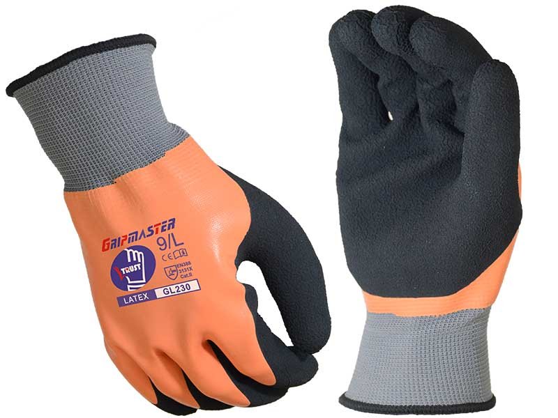 GL230-Orange/Black Double Dipped Latex Water Proof Safety Working Gloves