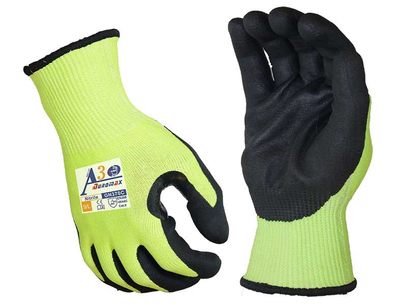 GN370C-Microfoam Nitrile Palm Coated Anti-cut Level A3/C Purlicue Reinforced Work Gloves