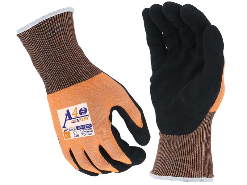 GN333D-18G Anti Cut Safety Working Gloves Palm Nitrile Sandy