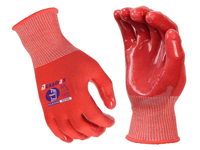 GS100-Silicon Palm Coated Work Gloves 15G Nylon+Spandex