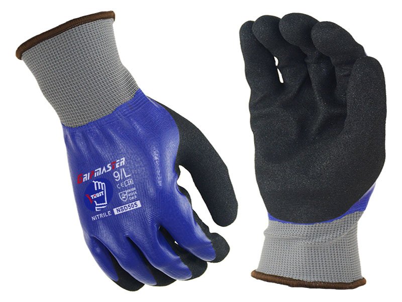 NSD505-Nitrile Double Dipped Palm And Thumb Sandy Finish Work Gloves