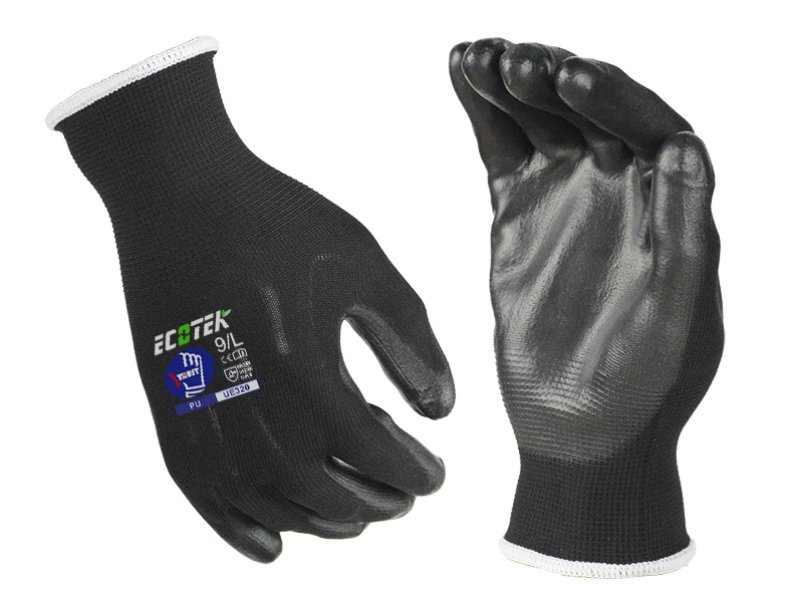 UE320-13G Recycled Polyester Liner Black PU Palm Coated Work Gloves