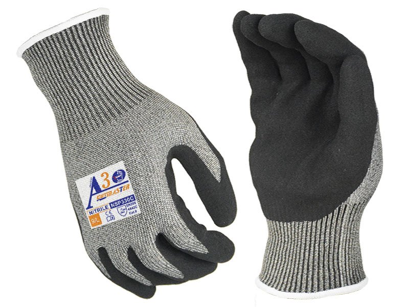 NSP330C-13G Cut Resistant Level A3/C Black Nitrile Palm Foam Sandy Finish Work Gloves