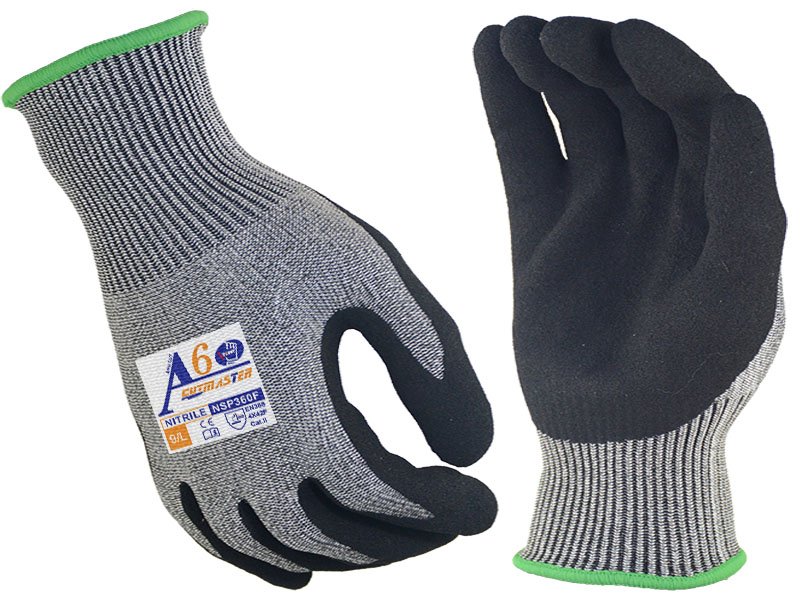 NSP360F- 13G CutMaster™ Basalt+Steel Fiber Cut Resistant Work Gloves Nitrile Sandy Palm