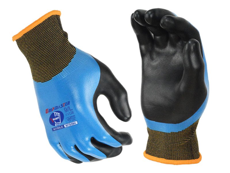 NFD504-Blue＋Black Nitrile Smooth＋Foam Double Coated Work Gloves