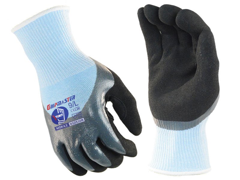 NSD530R-Grey＋Black Nitrile Smooth＋Sandy Finish 3/4+Palm+Thumb Coated Work Gloves