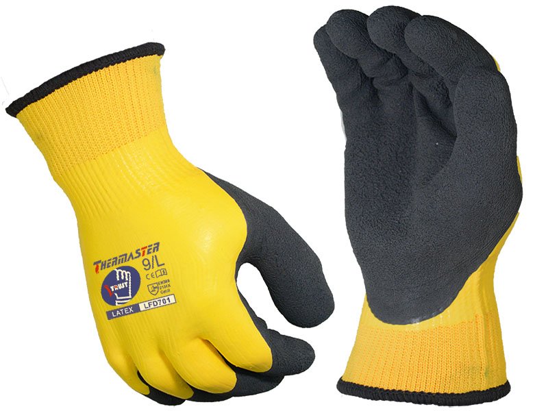 LFD701-Yellow＋Black Latex Foam Micro-Crinkle Finish Fully＋Palm Dipped Work Gloves