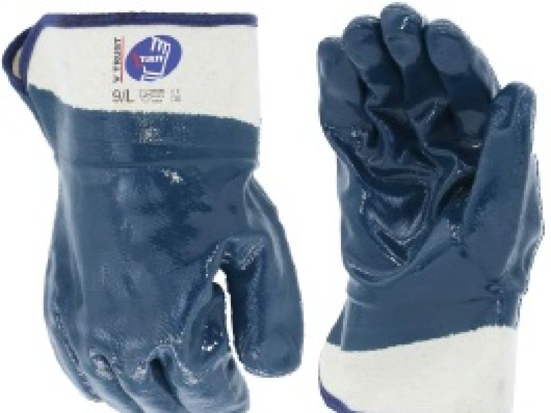 NMF400-Blue Nitrile Fully Coated Work Gloves, Jersey Liner,Safety Cuff. A+ Quality