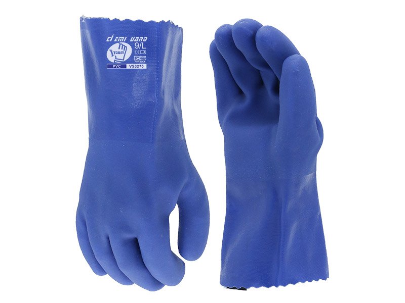 VS3270-Royal Blue PVC Fully Coated Work Gloves With White 13G Polyester Liner Sandy Finish 