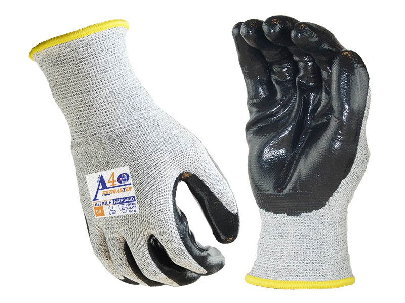 NMP340D-Black Nitrile Smooth Finish Palm Coated Work Gloves