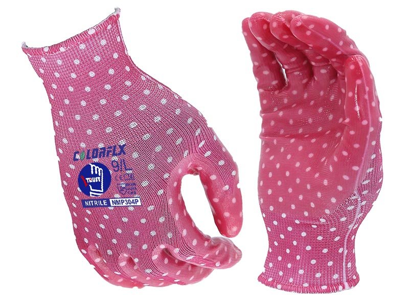 NMP304P-Transparent Nitrile Palm Coated Work Gloves With 13G Printed Polyester Liner Smooth Finish