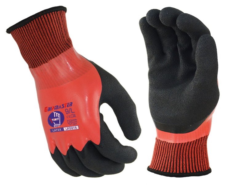 LFD515-Red＋Black Latex Smooth+Foam Crinkle Fully+Palm Coated Work Gloves