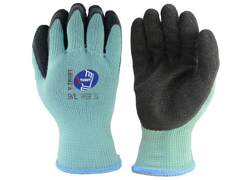 LCP150-Black Latex Palm Coated Work Gloves With Blue 10G 5 Yarn T/C Shell Liner Crinkle Finish