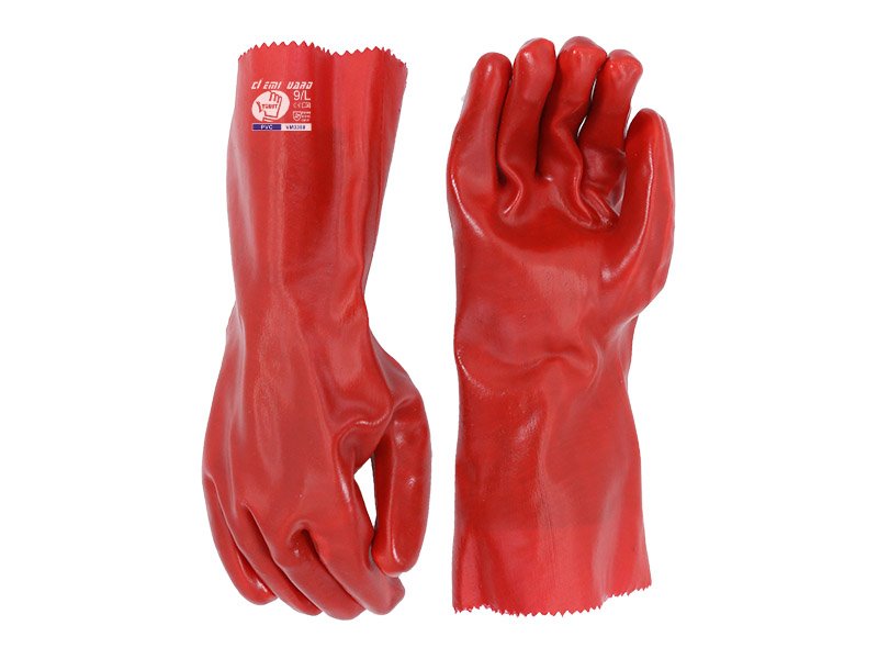 VM3350-Red PVC Fully Coated Work Gloves With 13G Polyester Seamless  Liner Smooth Finish,Gauntlet Cuff