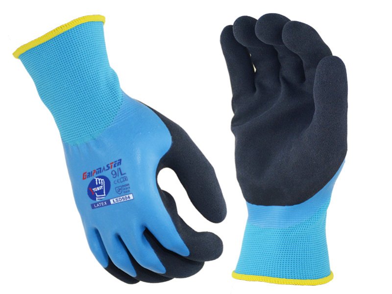 LSD504-Blue＋Black Latex Smooth＋Sandy Fully＋Palm&Thumb Coated Work Gloves